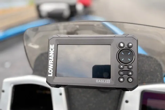 Slide: The Image of Lowrance Eagle 5 fish finder on 2027 Tracker Pro Team 175 Crappie Edition boat. - 23