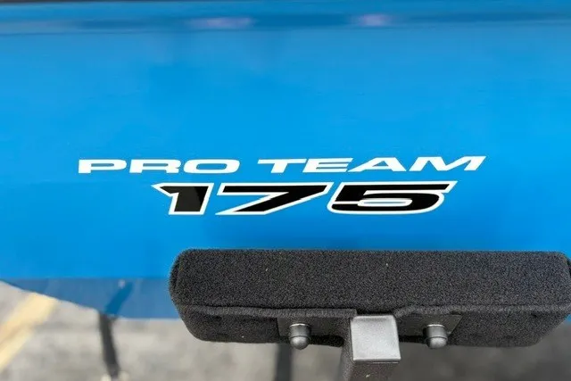 Slide: The Image of Blue Tracker Pro Team 175 Crappie Edition boat, 2027 model, with bold lettering. - 14