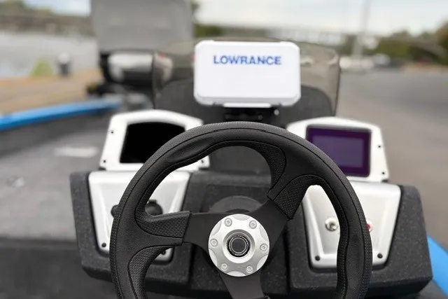 Slide: The Image of Steering wheel and dashboard of 2027 Tracker Pro Team 175 Crappie Edition boat. - 29
