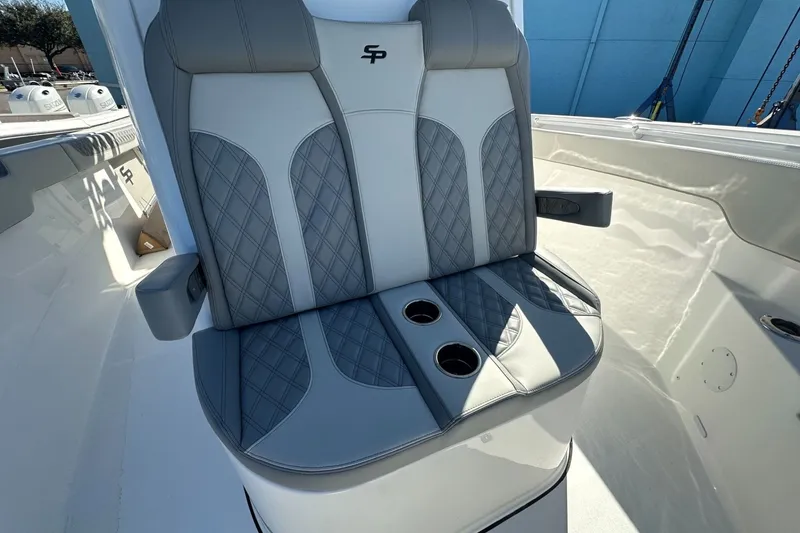 Slide: The Image of Luxury seating on 2025 Sea Pro 322 Offshore boat with cup holders. - 14