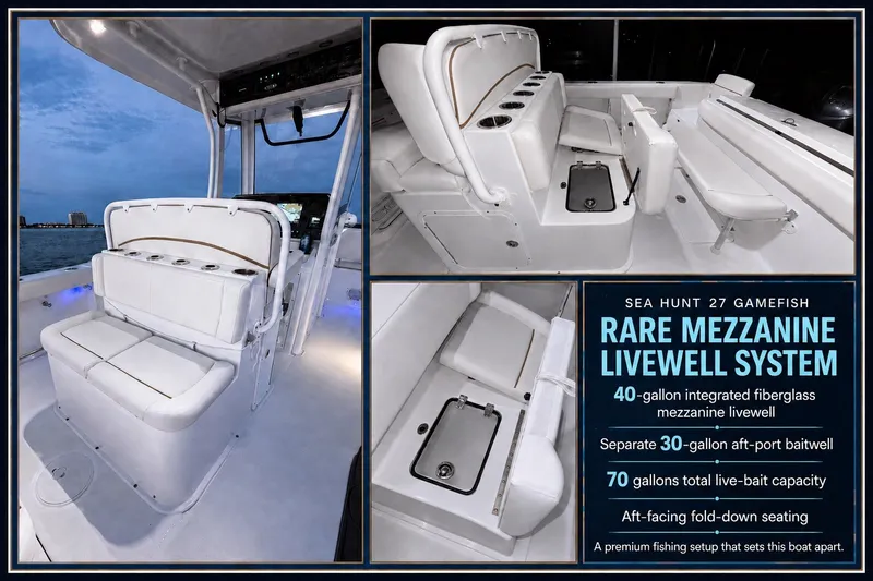 Slide: The Image of 2022 Sea Hunt Gamefish 27FS with rare mezzanine livewell system and aft-facing seating. - 30