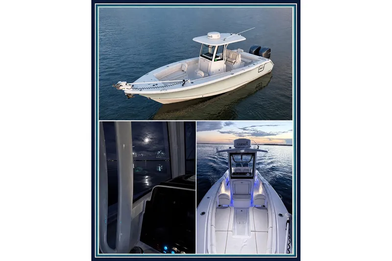 Slide: The Image of 2022 Sea Hunt Gamefish 27FS boat on water, featuring sleek design and modern technology. - 13