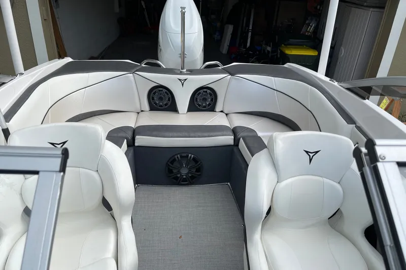 Slide: The Image of Interior of 2021 Campion Allante 180 boat with white seating and built-in speakers. - 9