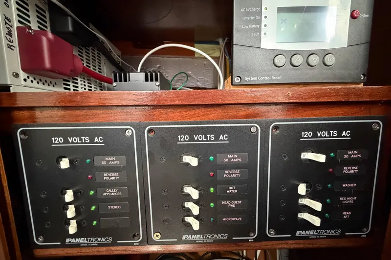 Slide: The Image of Electrical control panel on a 2011 Custom Build 50' Ketch, Earl Retmaster model. - 36