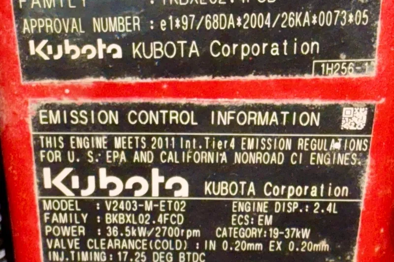 Slide: The Image of Emission control label on Kubota engine, compliant with 2011 Tier 4 regulations. - 71