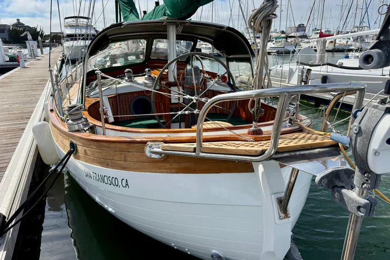 Slide: The Image of 1977 Hans Christian Ketch sailboat docked in San Francisco marina. - 7