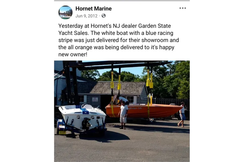 Slide: The Image of 2012 Hornet Marine 17 boats at Garden State Yacht Sales, featuring white and orange models. - 37