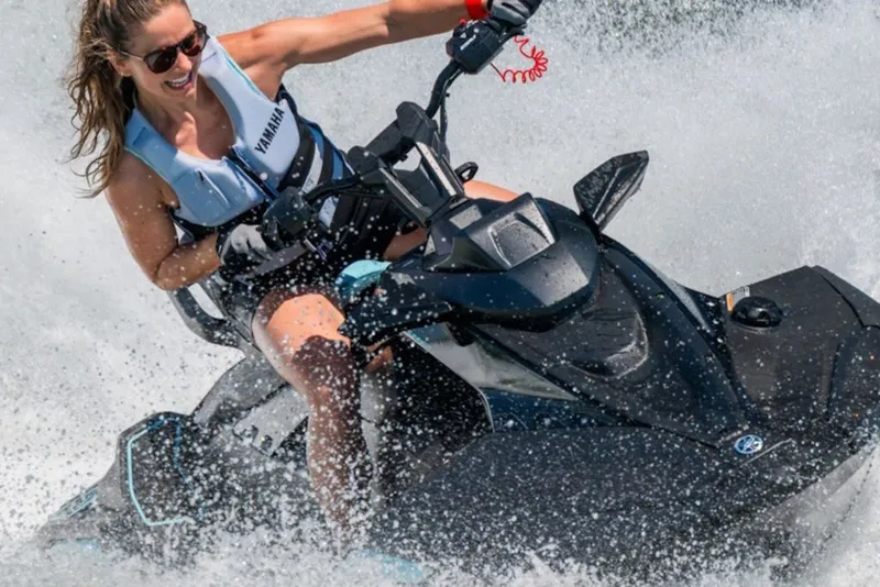 Slide: The Image of 2027 Yamaha WaveRunner JetBlaster PRO 2-Up in action on water. - 6