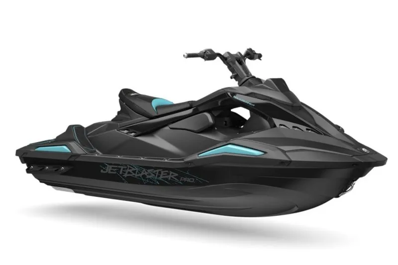 The Image of 2027 Yamaha WaveRunner JetBlaster PRO 2-Up, sleek black design with turquoise accents. - 1