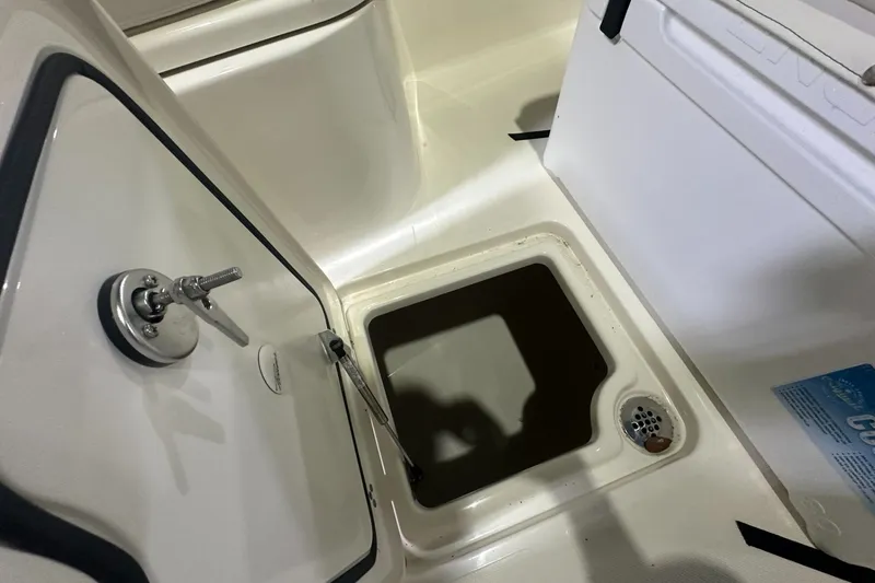 Slide: The Image of Hatch and storage compartment on 2026 Pioneer 250 Pelagic boat interior. - 11