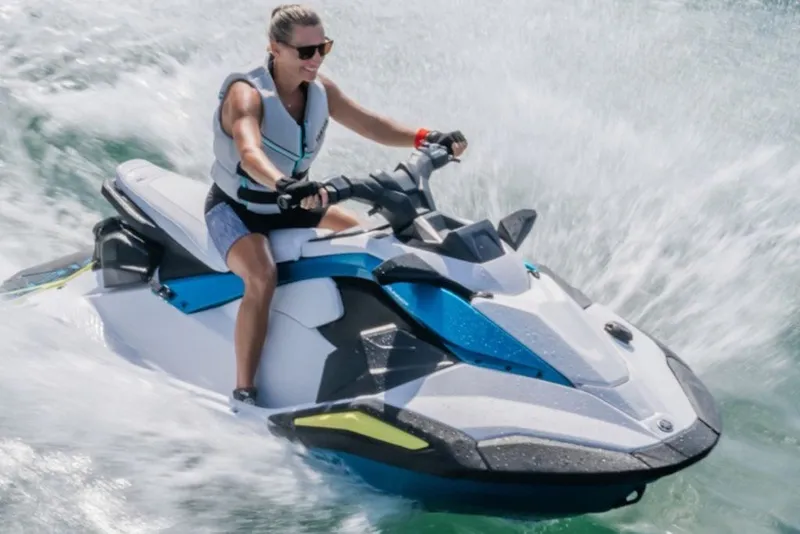 Slide: The Image of Person riding 2027 Yamaha WaveRunner JetBlaster LTD on water, creating splashes. - 4