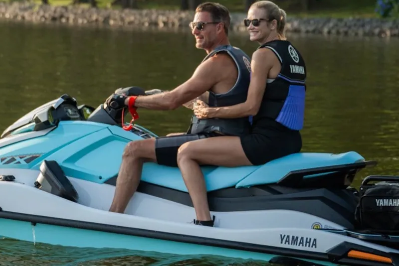 Slide: The Image of Couple riding 2027 Yamaha WaveRunner VX on a serene lake. - 4