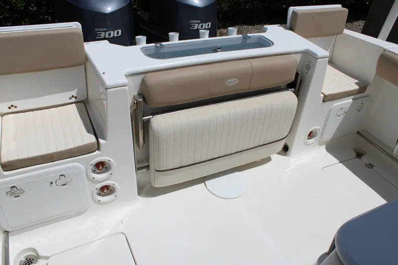 Slide: The Image of Interior of 2016 Sea Fox 288 Commander boat with seating and Yamaha engines. - 29