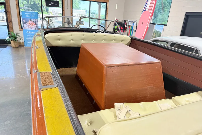 Slide: The Image of 1955 Chris Craft Chriscraft boat interior with vintage wooden and leather details. - 8