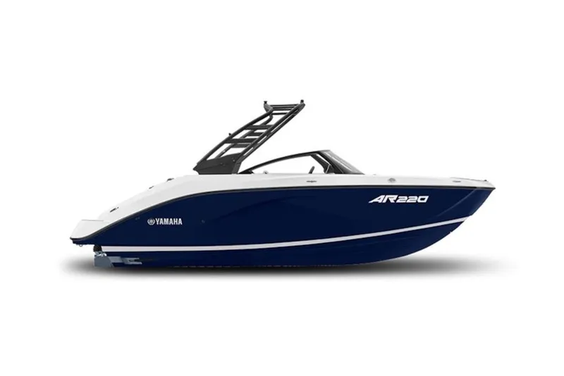 The Image of 2027 Yamaha Boats 220 AR, sleek blue and white design, side view. - 1