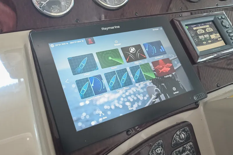 Slide: The Image of Raymarine navigation display on 2011 Sea Ray Sundancer 330 yacht dashboard. - 20