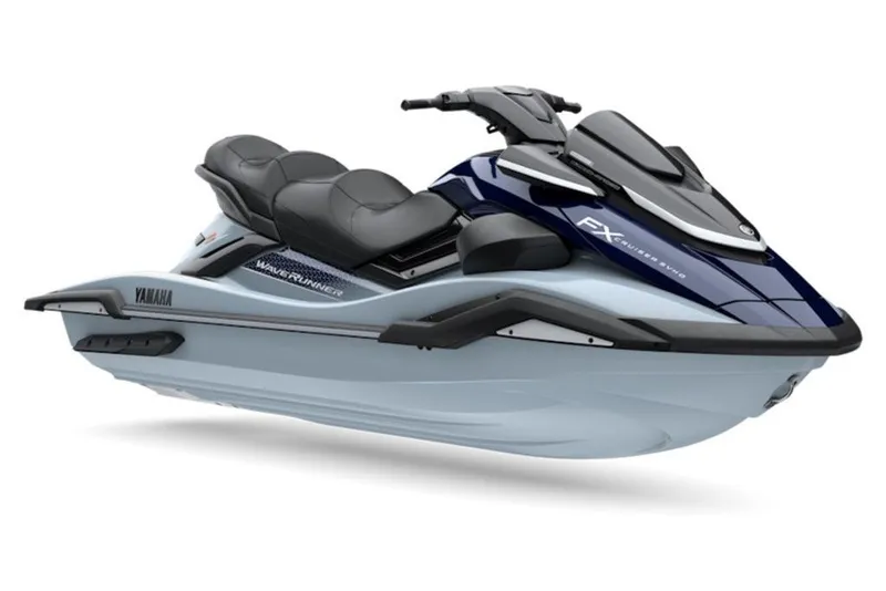 The Image of Yamaha WaveRunner FX Cruiser SHO 2027 in elegantem Blau und Weiß mit drei Sitzen. - 3