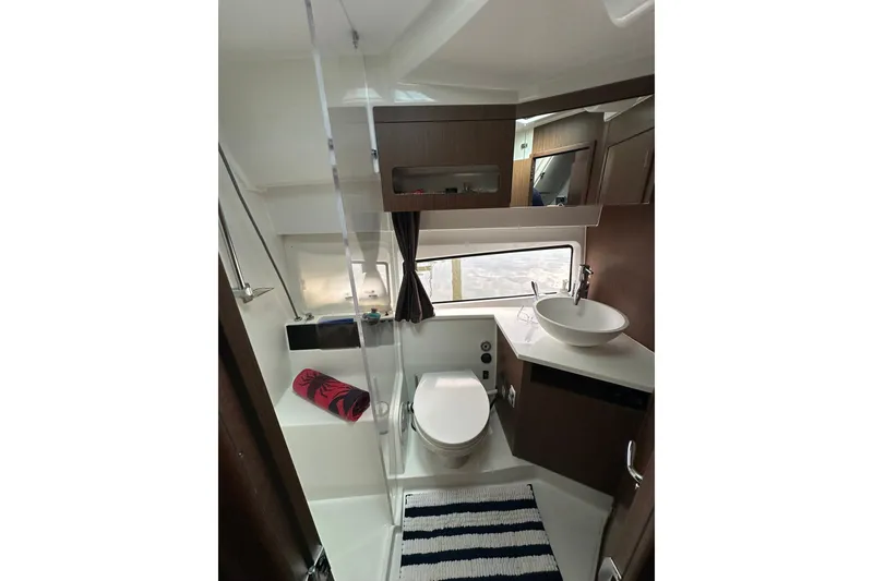 Slide: The Image of Luxurious bathroom interior of 2024 Beneteau Antares 11 Fly yacht, featuring modern fixtures. - 39