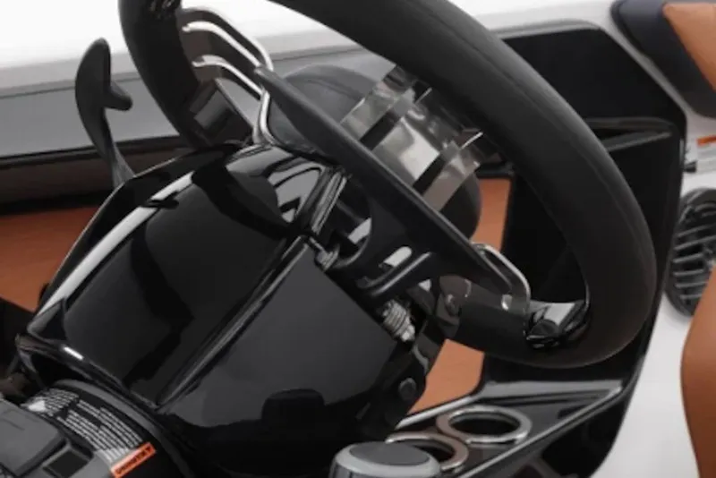 Slide: The Image of Steering wheel of 2027 Yamaha Boats 222SD, showcasing sleek design and modern controls. - 3