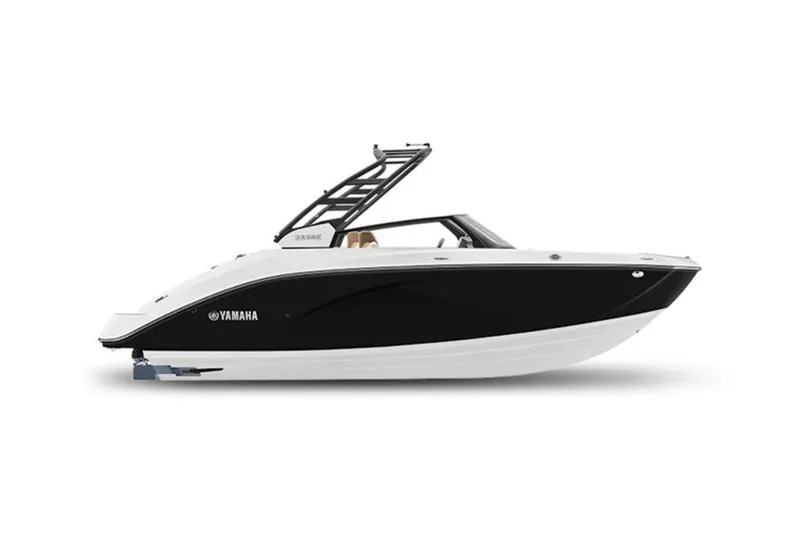 The Image of 2027 Yamaha Boats 222SD, sleek black and white design, side view. - 1