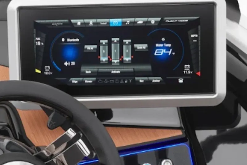 Slide: The Image of Dashboard of 2027 Yamaha Boats 222SD with digital display and steering wheel. - 7