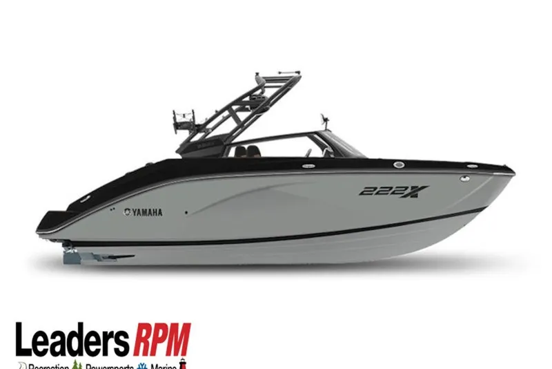 Slide: The Image of 2027 Yamaha Boats 222XE, sleek design, side view, Leaders RPM logo. - 12