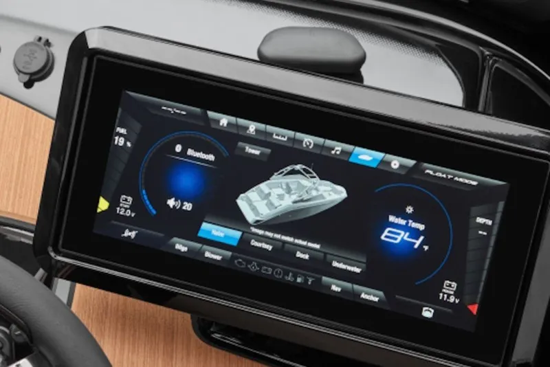 Slide: The Image of Touchscreen display of 2026 Yamaha Boats 222XE showing boat controls and water temperature. - 6