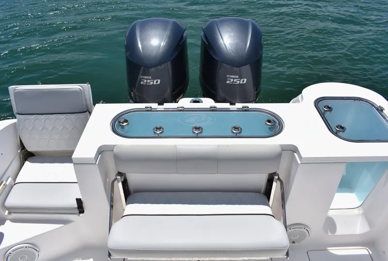 Slide: The Image of 2020 Sea Fox 288 Commander boat with dual Yamaha 250 engines and seating. - 23
