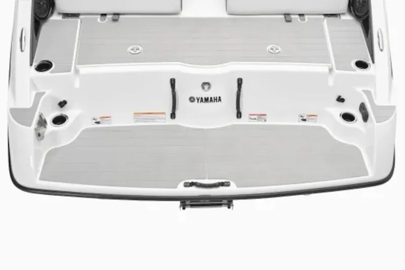 Slide: The Image of 2027 Yamaha Boats AR250 swim platform with seating and cup holders. - 10