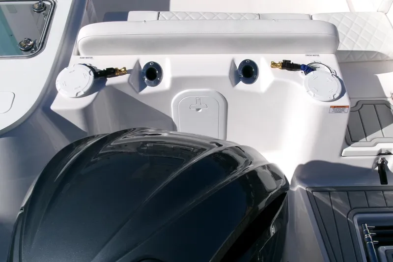 Slide: The Image of 2026 Sea Fox 248 Commander boat deck with engine and water connections. - 31
