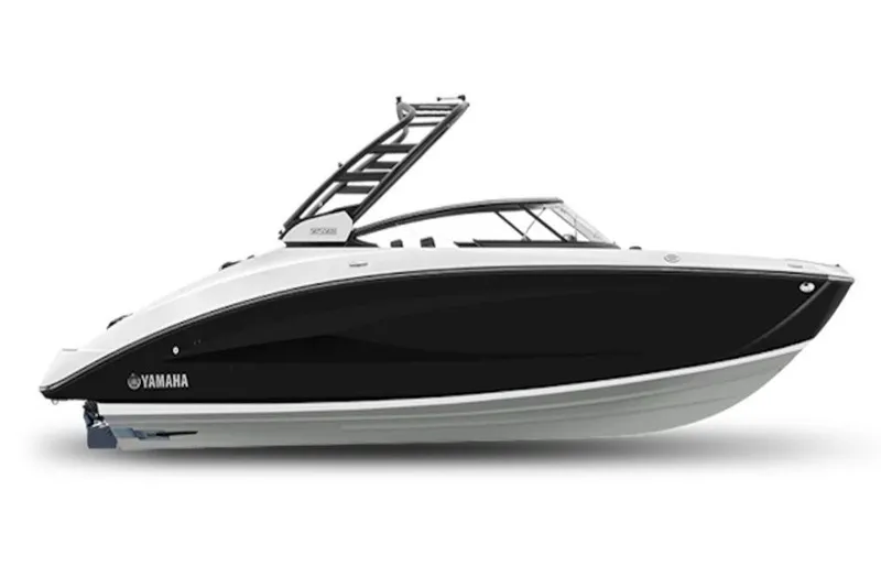 The Image of 2026 Yamaha Boats 252S, sleek black and white design, side view. - 1