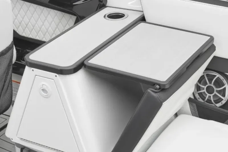 Slide: The Image of Interior of 2026 Yamaha Boats 252S, featuring sleek seating and integrated speaker system. - 6