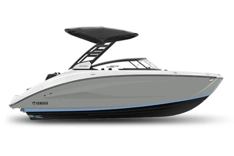 The Image of 2026 Yamaha Boats 252SD, sleek design, side view, black canopy, modern features. - 1
