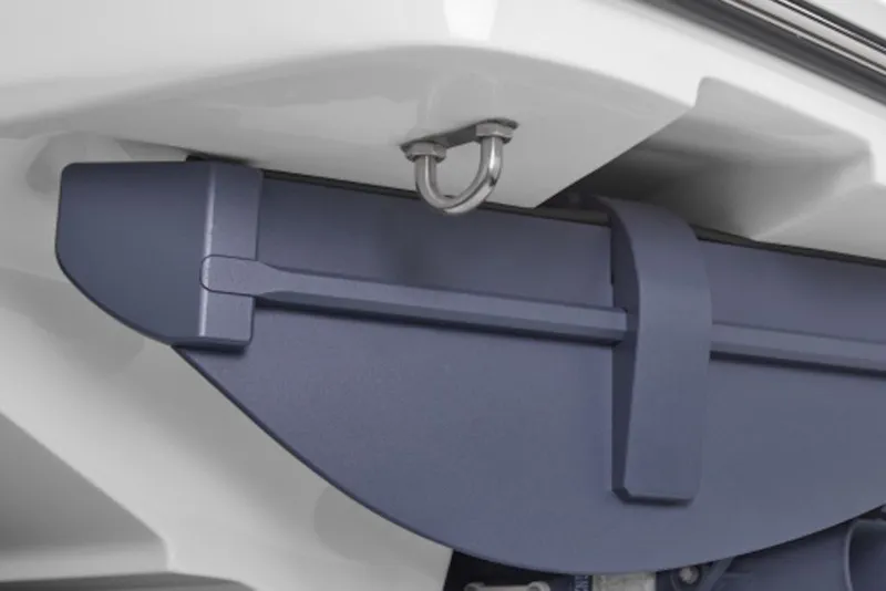Slide: The Image of Close-up of 2027 Yamaha Boats 255XD hull detail with metal fitting. - 5