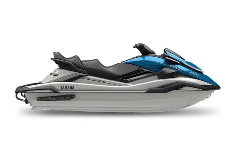 The Image of 2027 Yamaha WaveRunner FX Cruiser HO, blue and white jet ski, side view. - 1