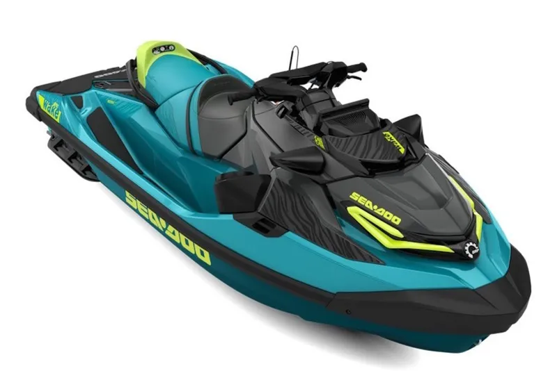 The Image of 2027 Sea-Doo Wake Pro 230 jet ski in vibrant teal and black design. - 1