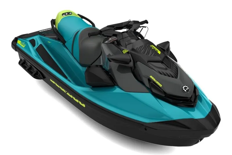 The Image of 2027 Sea-Doo Wake 170 jet ski in vibrant teal and black design. - 1