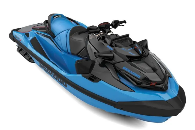 The Image of 2027 Sea-Doo RXT-X 350 jet ski in sleek blue and black design. - 1