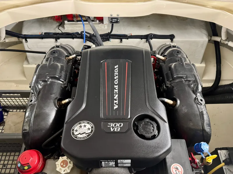 Slide: The Image of The engine compartment of a 2016 Chris-Craft Carina 21 with a Volvo Penta 300 HP engine. - 34