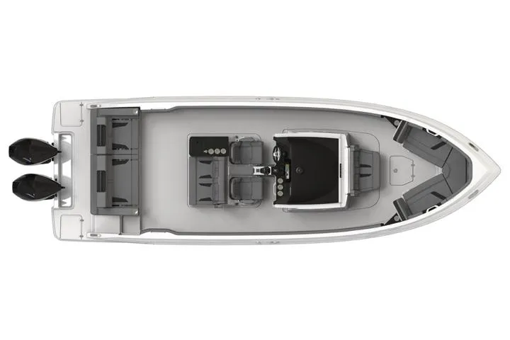 Slide: The Image of Manufacturer Provided Image: Top view of 2026 Monterey Elite 30 OB boat with dual outboard motors. - 17