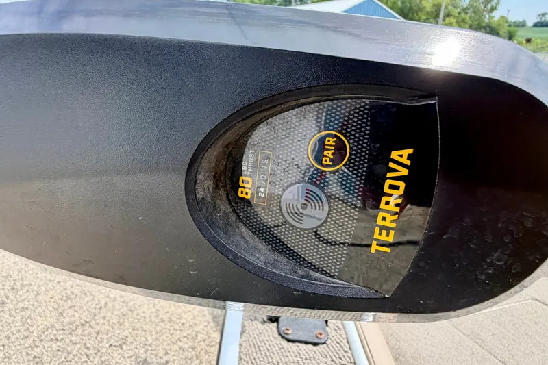 Slide: The Image of Close-up of Terrova trolling motor on 2008 G3 Angler V185 FS boat. - 64