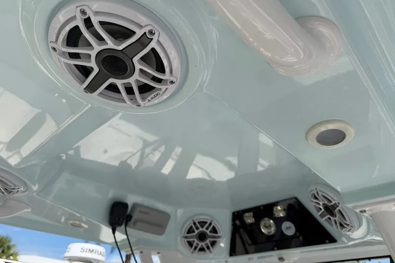 Slide: The Image of 2025 Sportsman Open 262 Center Console boat speakers and electronics detail. - 18