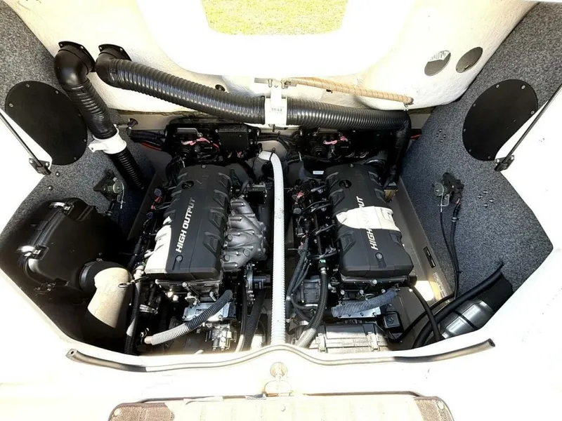 Slide: The Image of Engine compartment of a 2013 Yamaha 242 Limited S with dual high-output engines. - 33