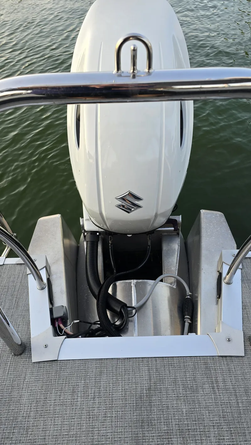 Slide: The Image of Suzuki outboard motor on a boat over calm water. - 24
