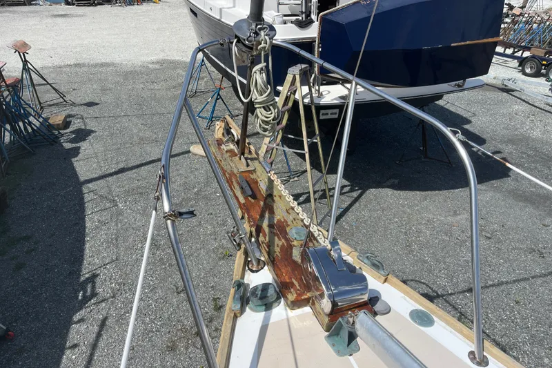Slide: The Image of Bow of a 1980 Cape Dory 30 sailboat with anchor chain and winch. - 13