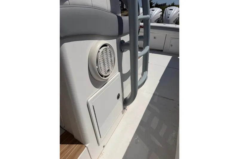 Slide: The Image of 2019 Regulator 41 boat interior with speaker and ladder detail. - 25