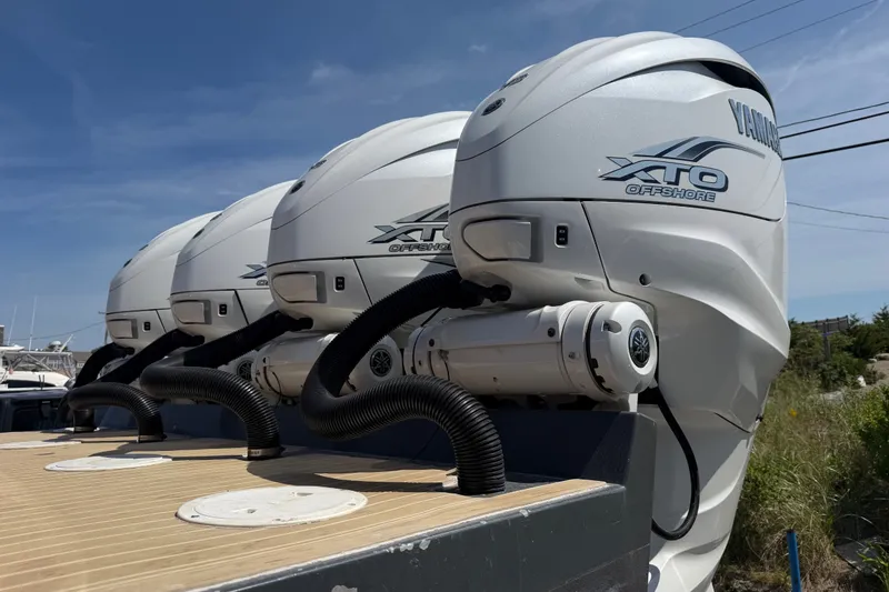 Slide: The Image of Four Yamaha XTO Offshore engines on a 2019 Regulator 41 boat. - 17