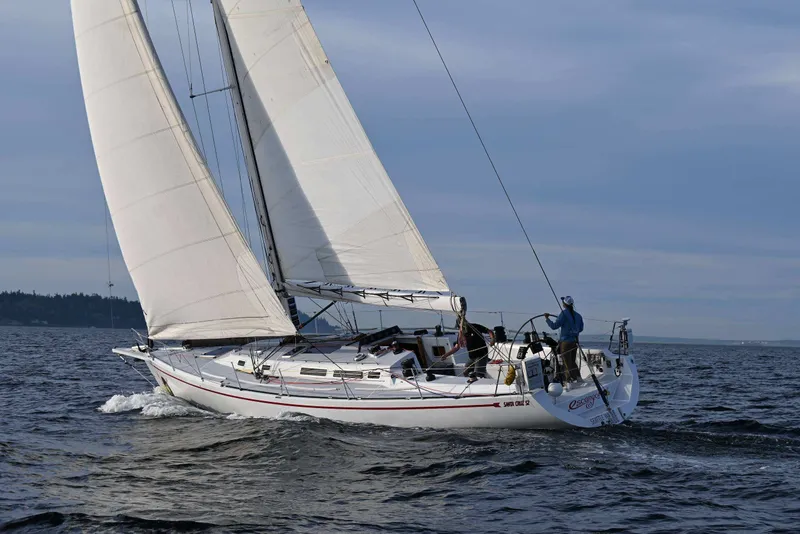 Slide: The Image of Sailing yacht Santa Cruz 52 from 1992 gliding on open water under clear skies. - 7