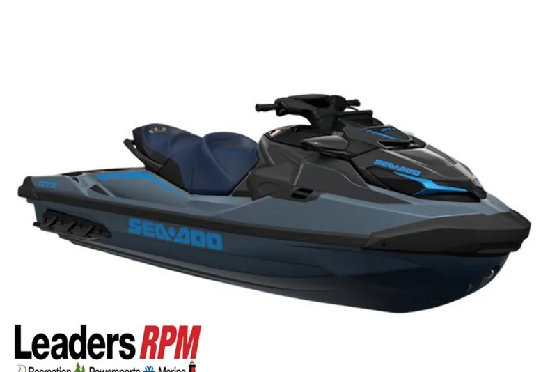 The Image of 2027 Sea-Doo GTX 300 jet ski in sleek black and blue design. - 0