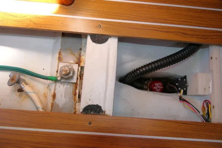 Slide: The Image of Interior view of a 2004 J Boats J/109, showing wiring and structural components. - 67